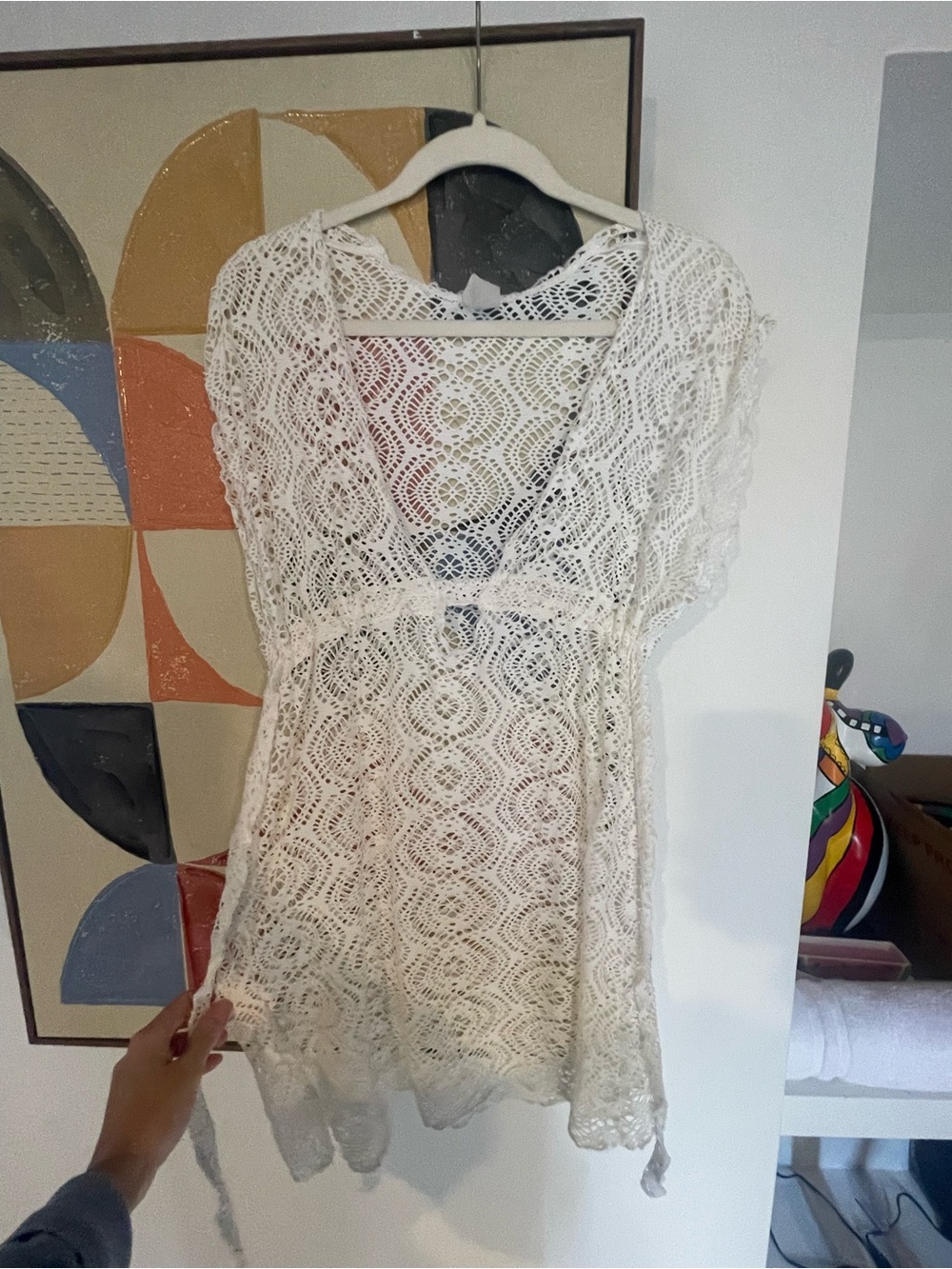 Made in USA Becca White Crochet Lace V-Neck Women's Dress Cover Up